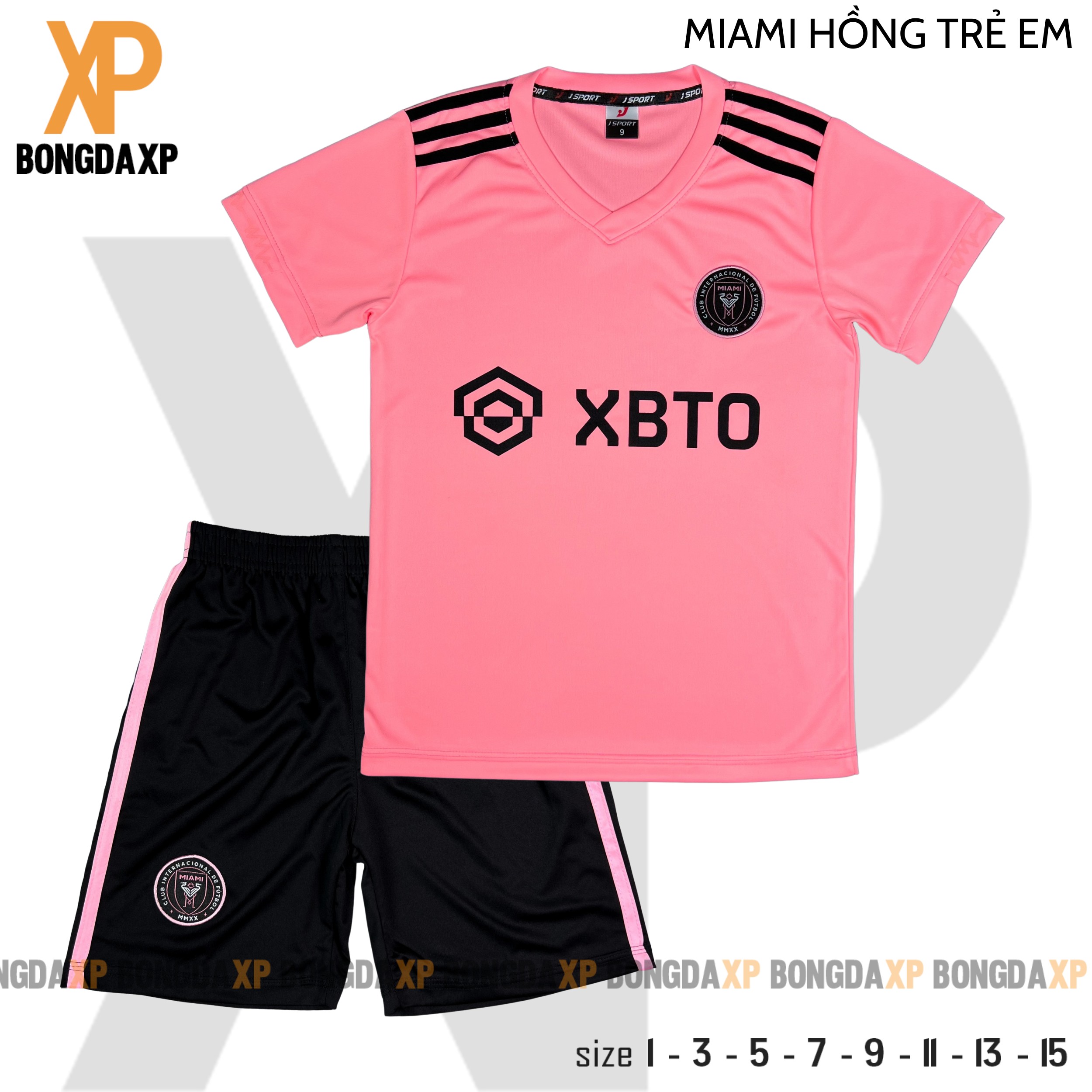 Quần áo bóng đá trẻ em, đồ đá banh Miami Hồng trẻ em Vải thun lạnh cao cấp