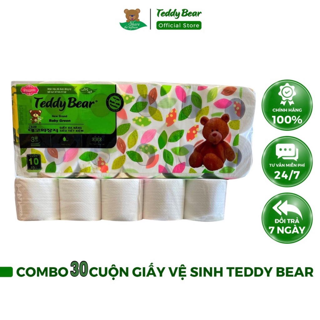 30 Cuộn ECO GREEN Giấy vệ sinh Teddy Bear cuộn nhỏ tiết kiệm