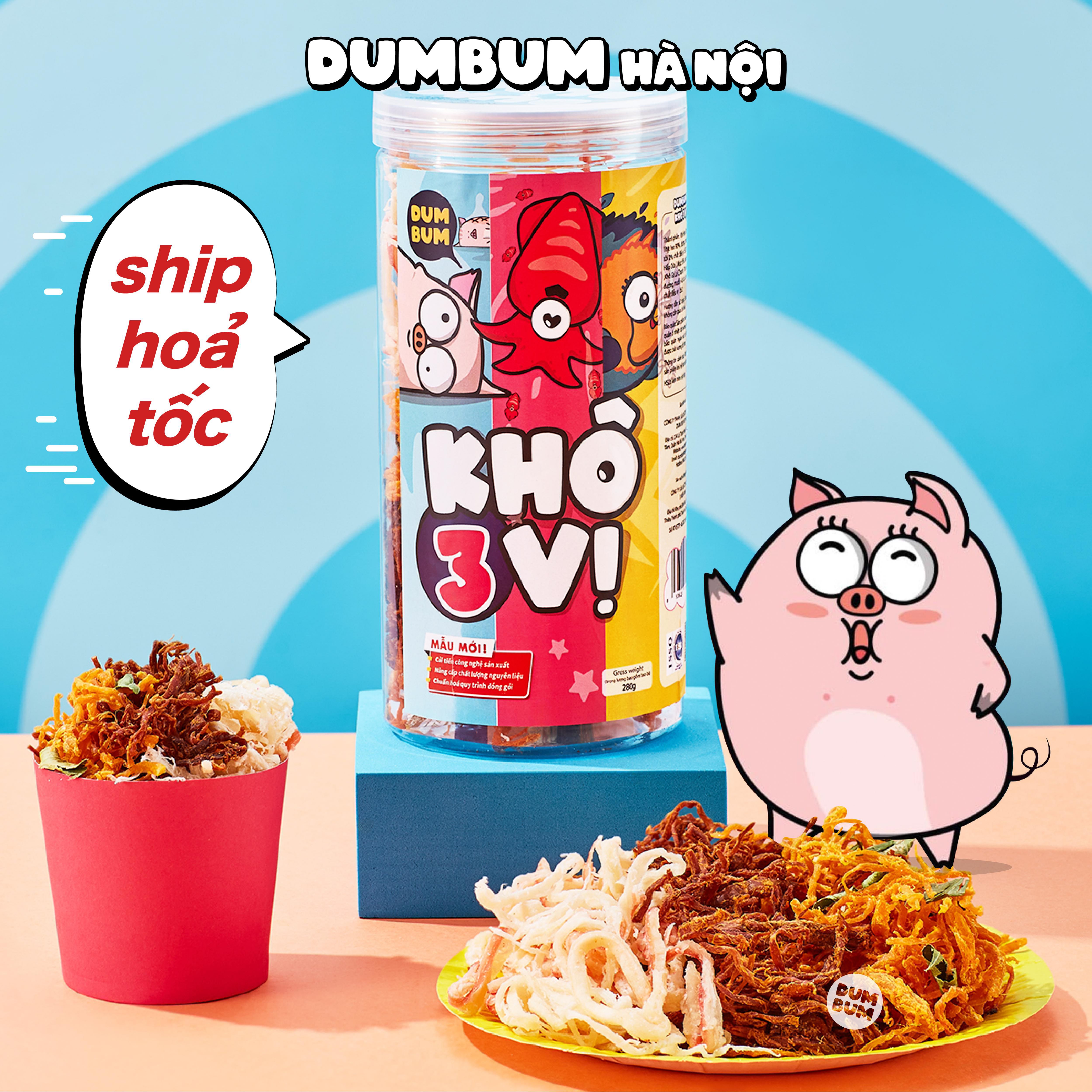 Khô gà mix Khô mực, heo DumBum, 3 vị trong 1 hộp 280g, đồ ăn vặt Hà Nội vừa ngon vừa rẻ