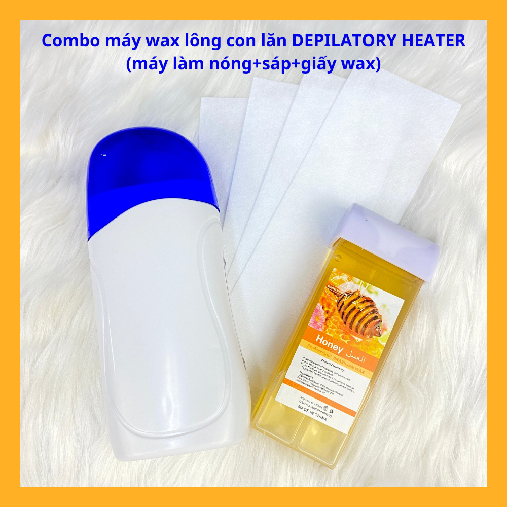 Bộ Máy wax lông DEPILATORY HEATER+ wax con lăn nóng dùng sáp, Wax lông làm đẹp tại nhà chuyên dùng để wax tay chân