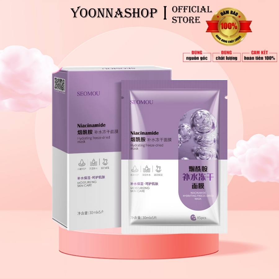 (Hộp 5 cái) Mặt nạ lụa Niacinamide SEOMOU giảm mụn giảm thâm sáng da kiểm soát dầu se khít lỗ chân lông A183