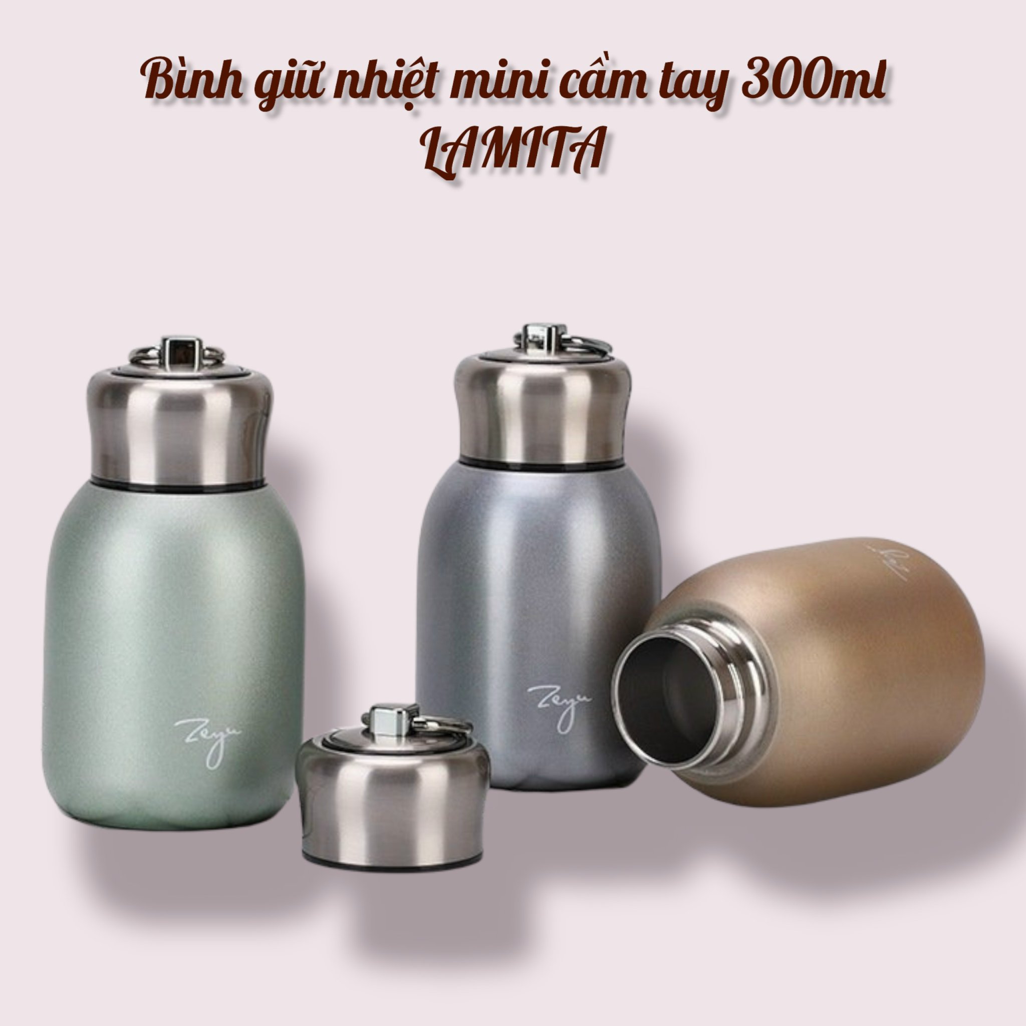 Bình giữ nhiệt mini cầm tay cao cấp 300ml ,Cốc Chân Không Cách Nhiệt Bằng Thép Không Gỉ LAMITA BGN01