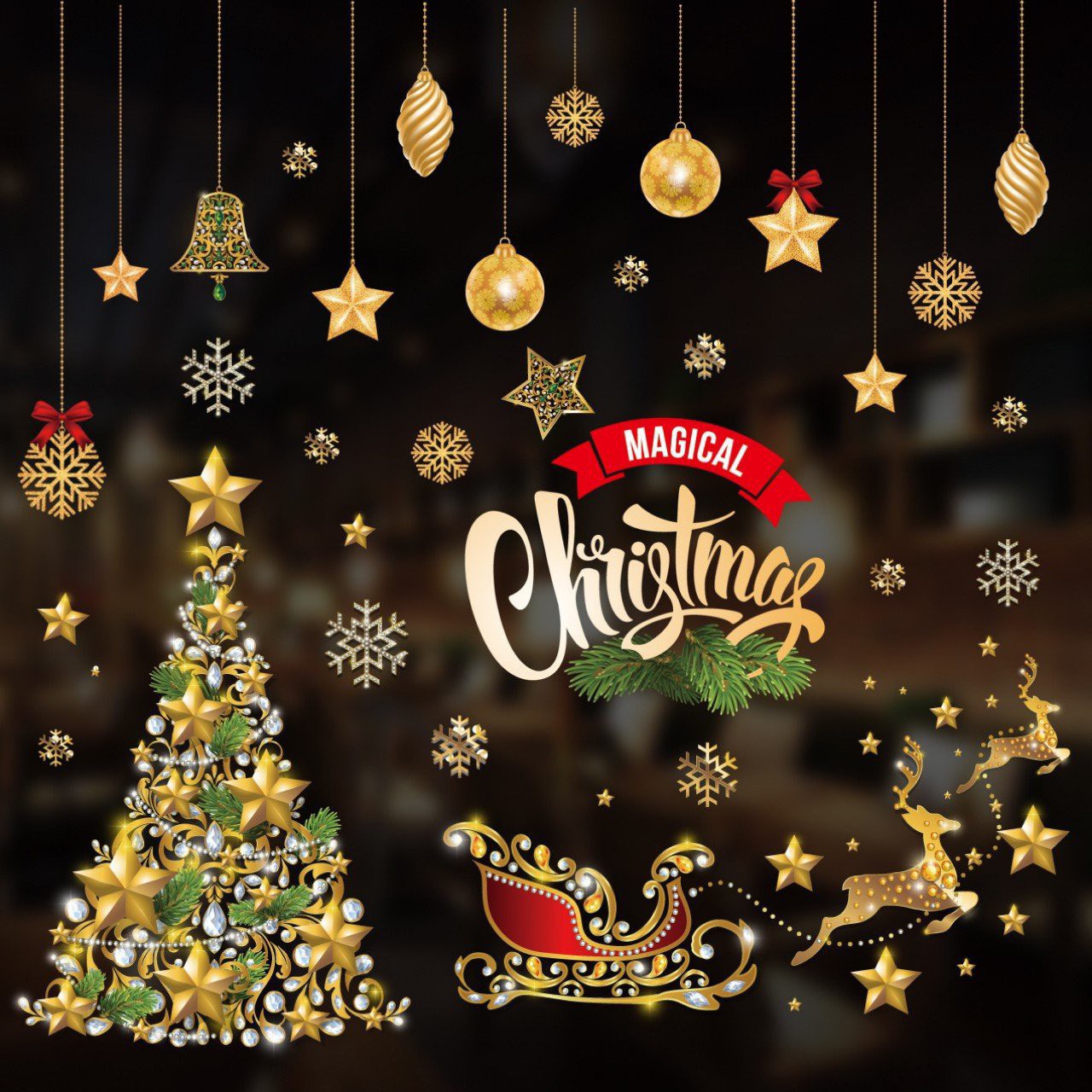Decal trang trí noel - ông già noel và người tuyết SK9241 trang trí nhà cửa- giáng sinh tết