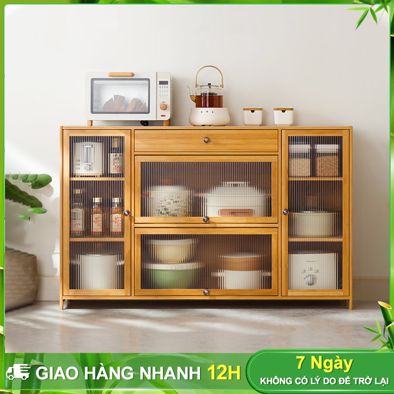 BOHO Tủ tre đa chức năng Tủ bếp Vintage Dễ dàng cài đặt giá bếp