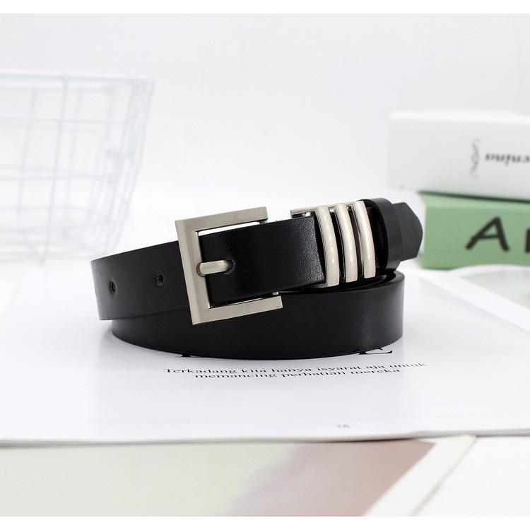 Thắt lưng da nam nữ 3 sọc slr cao cấp, dây nịt unisex hàn quốc màu đen bản nhỏ 2.3cm maxshopdoc