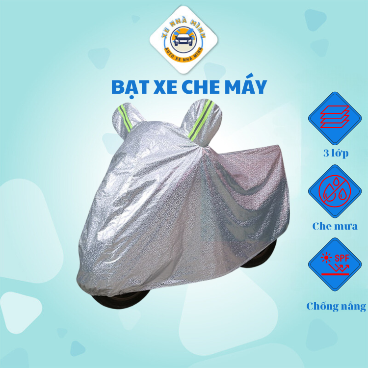 Bạt phủ che máy 3 lớp cao cấp, có tai gương, che nắng, che mưa, che bụi, bảo vệ xe hiệu quả