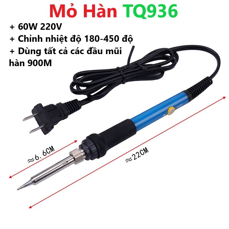 Mỏ hàn thiếc điều chỉnh nhiệt độ, máy hàn chì mini, mỏ hàn tq936 60w 220v và phụ kiện hàn, thiếc hàn, bộ mũi hàn, kệ hàn