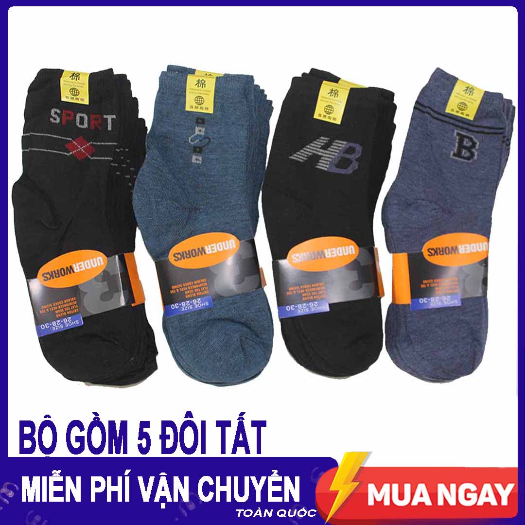 [HCM]Bộ 5 Tất Vớ Nam Cổ Trung Thun Cotton mềm mại co giãn tốt thấm hút mồ hôi tốt thoải mái khi mang (Bình dân vải vừa đẹp)