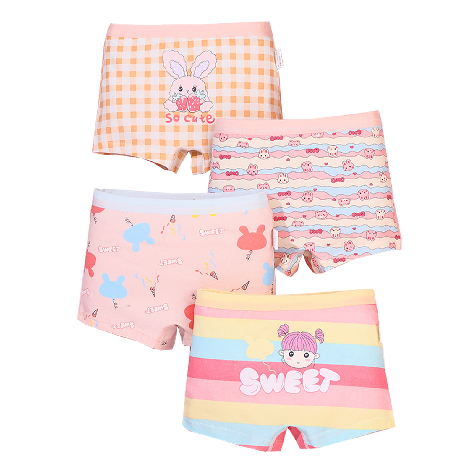 [Hàng có sẵn] 4 chiếc quần lót thoáng khí in hình phim hoạt hình cotton đồ lót bé gái dễ thương cho trẻ em 2-8 tuổi