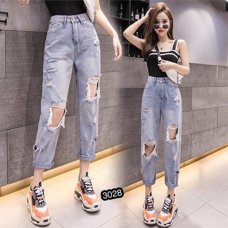 (ẢNH THẬT) QUẦN BAGGY JEAN NỮ LOẠI 3028, RÁCH HAI GỐI TO, PHONG CÁCH HÀN QUỐC, SHOPSUMO1986
