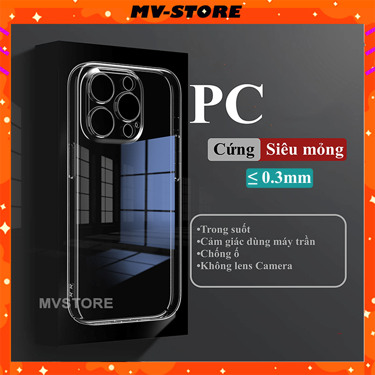 Ốp lưng pc cứng siêu mỏng 0.3mm trong suốt chống ố vàng cho cho 15 14 13 pro max 14 plus 12 pro mvstore