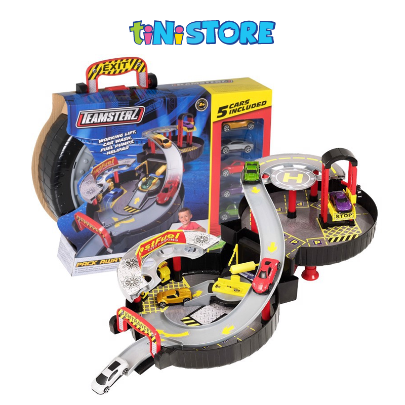 Bộ đồ chơi teamsterz bãi đậu xe di động kèm 5 xe teamsterz 1416484.v19
