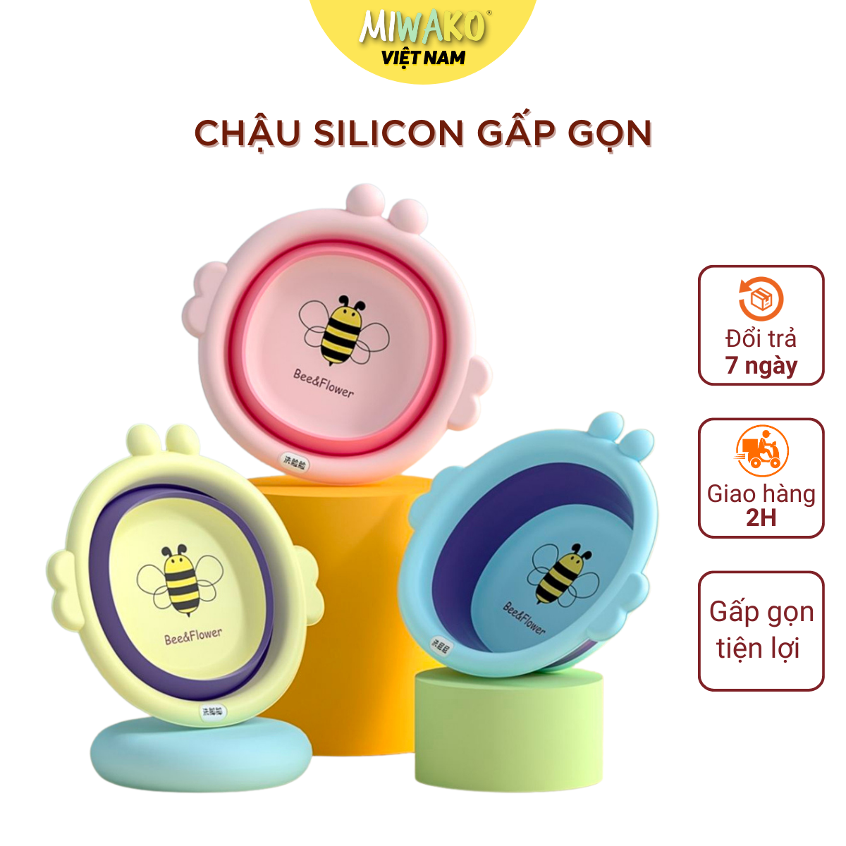 Thau Chậu Rửa Mặt Silicon Gấp Gọn Bền Bỉ Bề Mặt Chống Bào Mòn Hình Con Ong Siêu Đáng Yêu Ngộ Nghĩnh Có Thể Mang Đi Du Lịch
