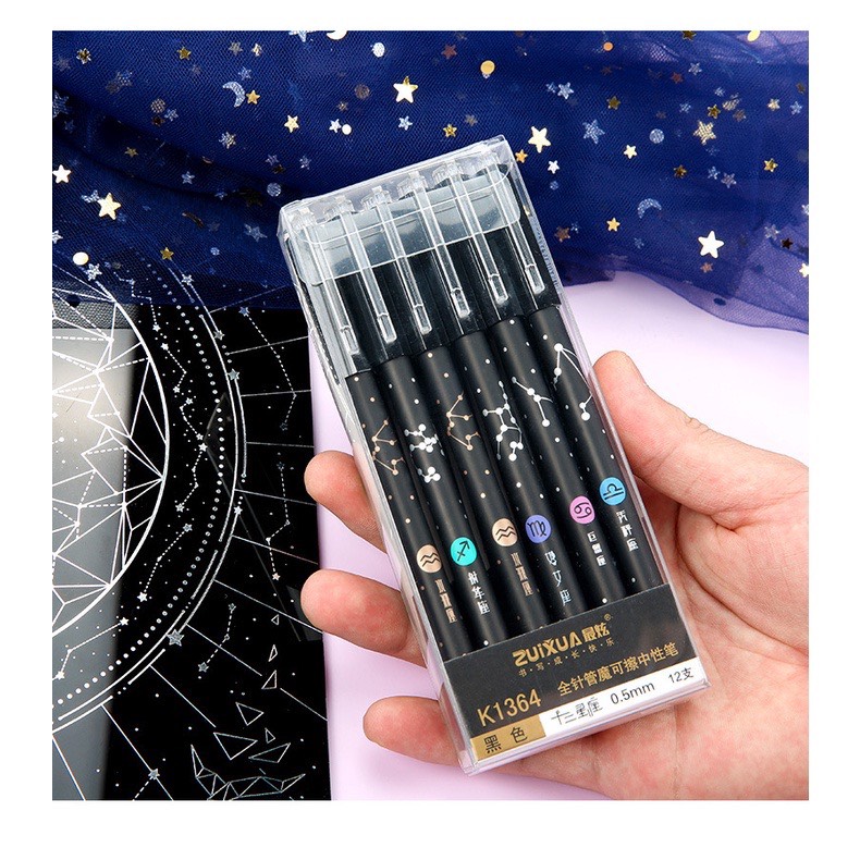 Bút mực 12 cung hoàng đạo, bút mực xóa được 0.5mm