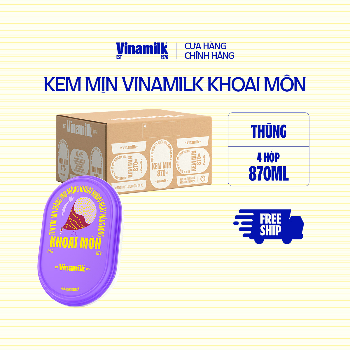 [CHỈ GIAO TRONG BÁN KÍNH 5KM] Thùng 4 hộp Kem Hộp Vinamilk Khoai Môn Hộp 870ml