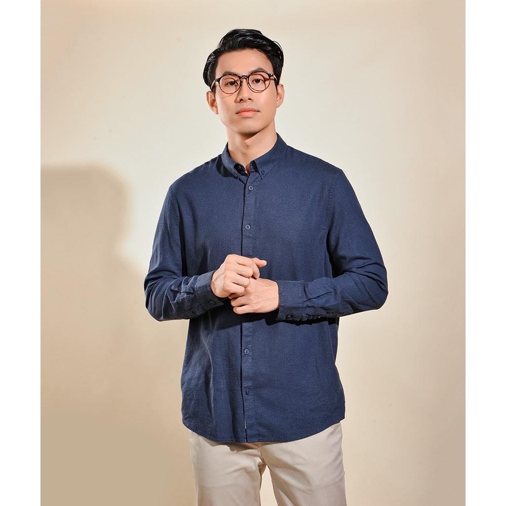 ROUTINE Áo sơ mi nam vải đũi tay dài tay navy form Regular 10S20SHL004-1