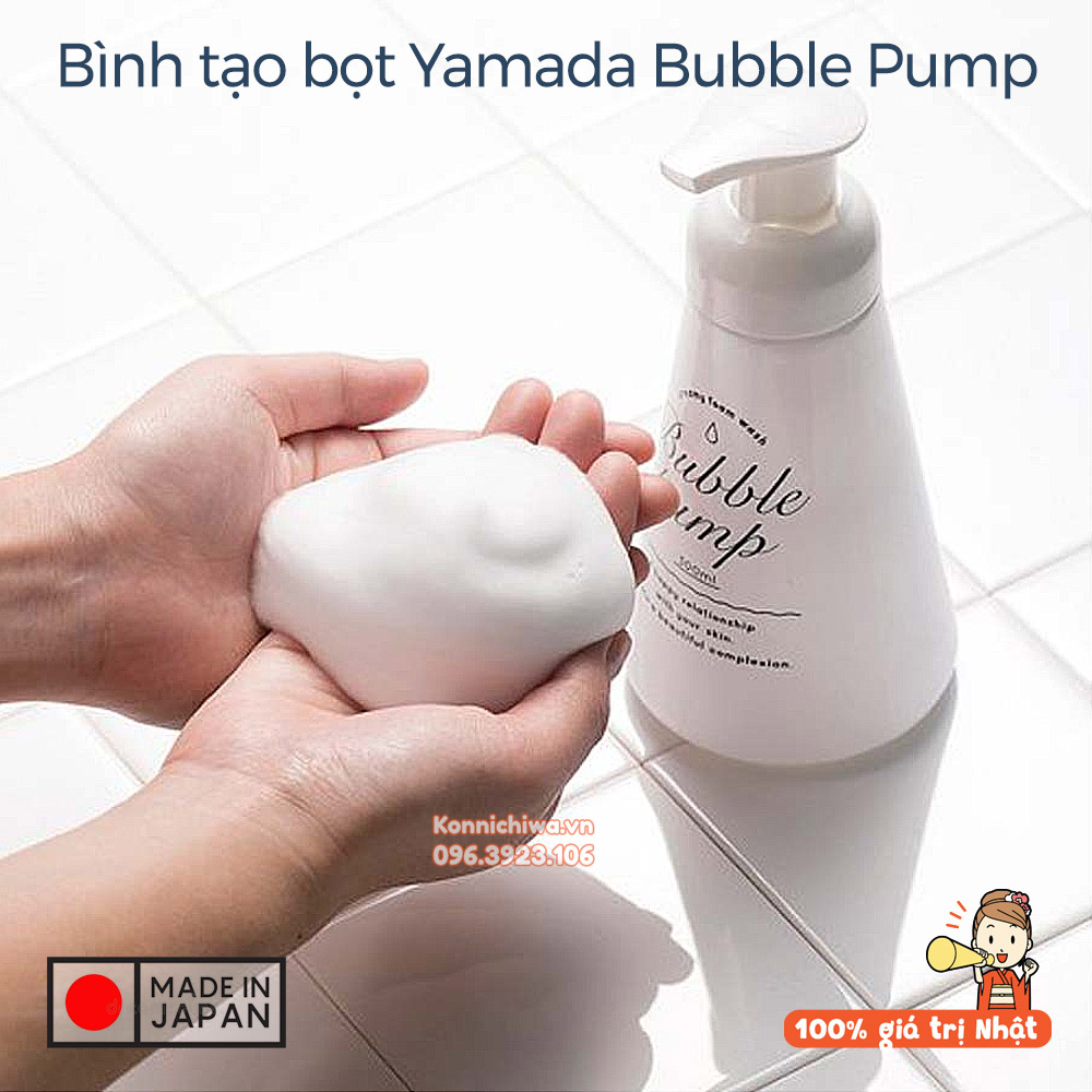 Bình tạo bọt YAMADA Bubble Pump 300ml | Chai tạo bọt tuyết nắp ấn giúp tiết kiệm dầu gội, sữa tắm | hàng nội địa Nhật