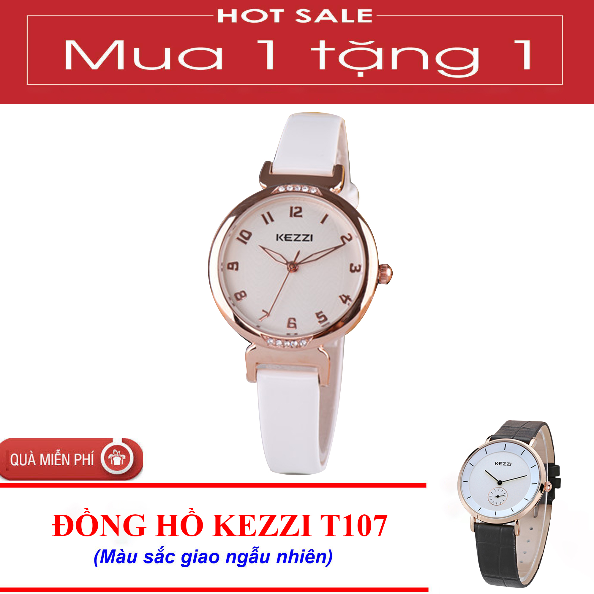 [MUA 1 TẶNG 1] Đồng Hồ Nữ Kezzi T110 Sang Trọng Cao Cấp -  Đồng Hồ Nữ Thời Trang Phong Cách Hàn Quốc - Full Box - Bảo Hành 1 Năm (Dây Trắng)