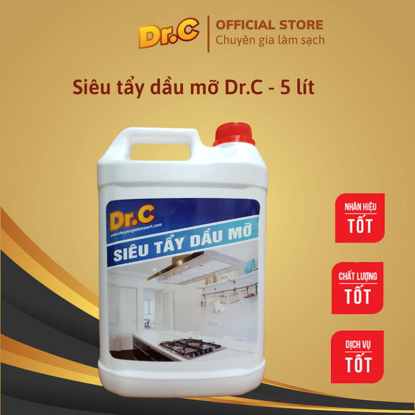 Siêu tẩy dầu mỡ, tẩy sạch lưới lọc hút mùi, mặt bếp ga, bếp từ, khu vực bếp,vật dụng nhà bếp, Dr.C , Chính Hãng, 5 Lít