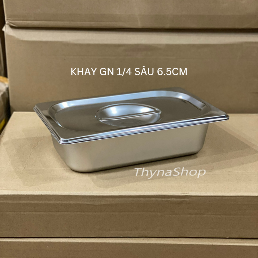 Khay inox đựng topping GN 1/4, sâu 6.5cm đựng topping bánh mì, trà sữa, chè, ..