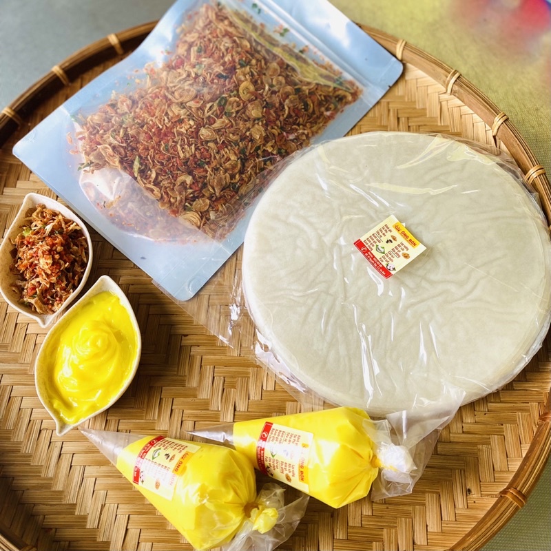 Combo bánh tráng phơi sương dẻo 500g + 200g bơ + 200g muối tôm hành phi
