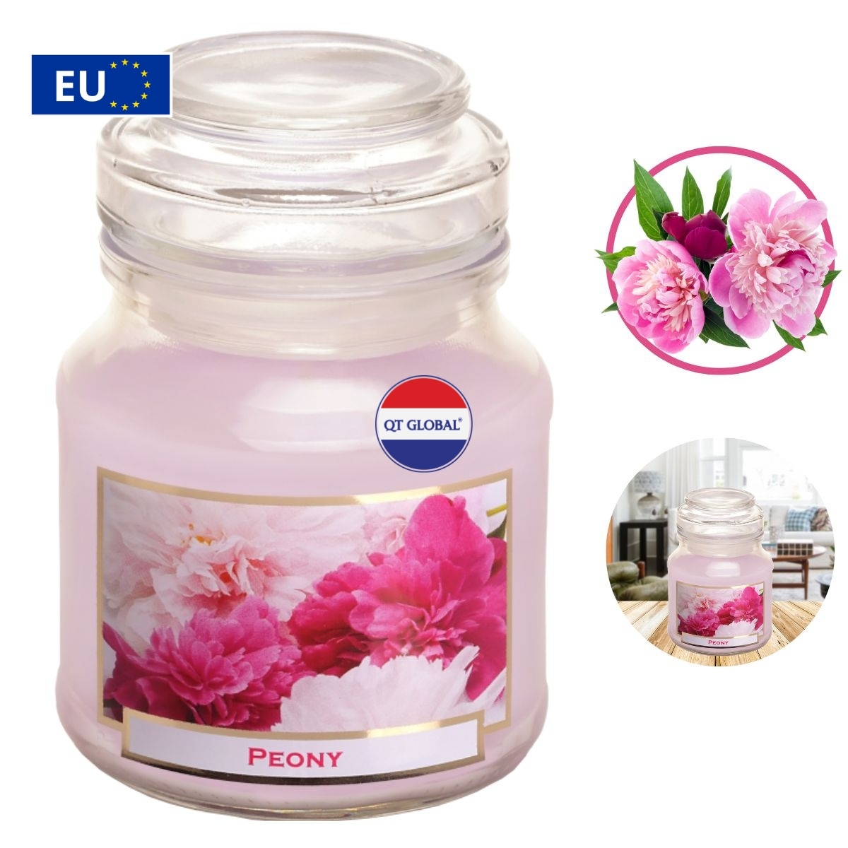 Hũ nến thơm Bartek Candles 130g Peony - hoa mẫu đơn, thơm phòng, thư giãn, hỗ trợ khử mùi, không khói