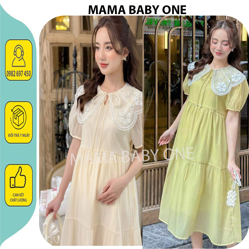 [mama_baby_one V284] VÁY BẦU DỰ TIỆC TIỂU THƯ-ĐẦM BẦU CÔNG SỞ MÙA HÈ THIẾT KẾ BABYDOLL CỔ REN THÊU XINH XẮN VÁY GIÁ RẺ