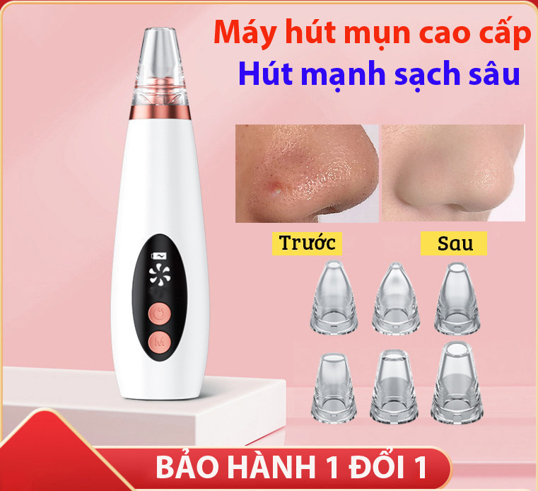 Máy hút mụn đầu đen mụn cám và bã nhờn kèm 6 đầu hút tiện dụng - Máy hút mụn cầm tay cao cấp mẫu mới 2022