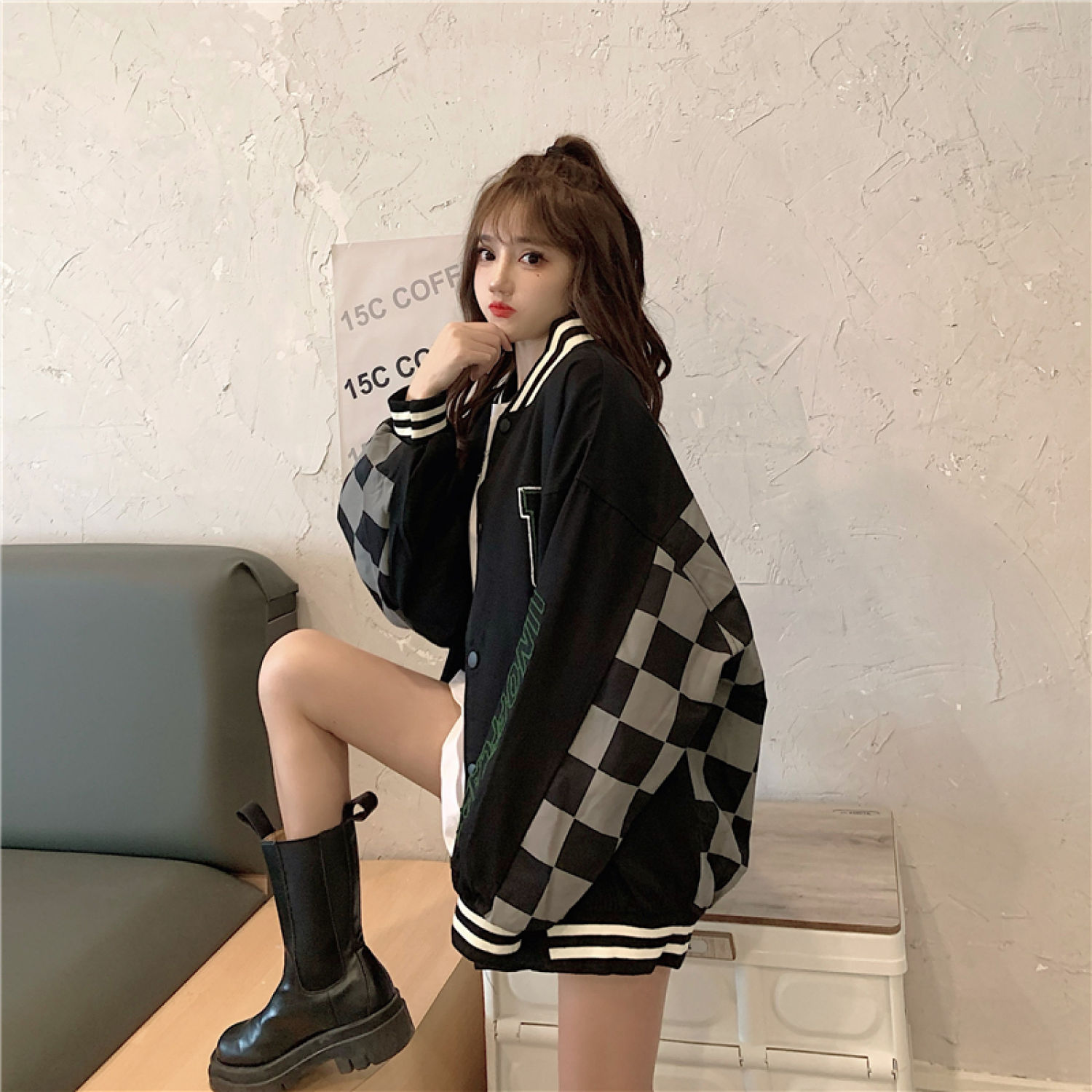 Áo khoác bomber bóng chày KẺ CARO nam nữ unisex AK034 Áo rét mùa đông jacket nỉ form rộng tay bồng