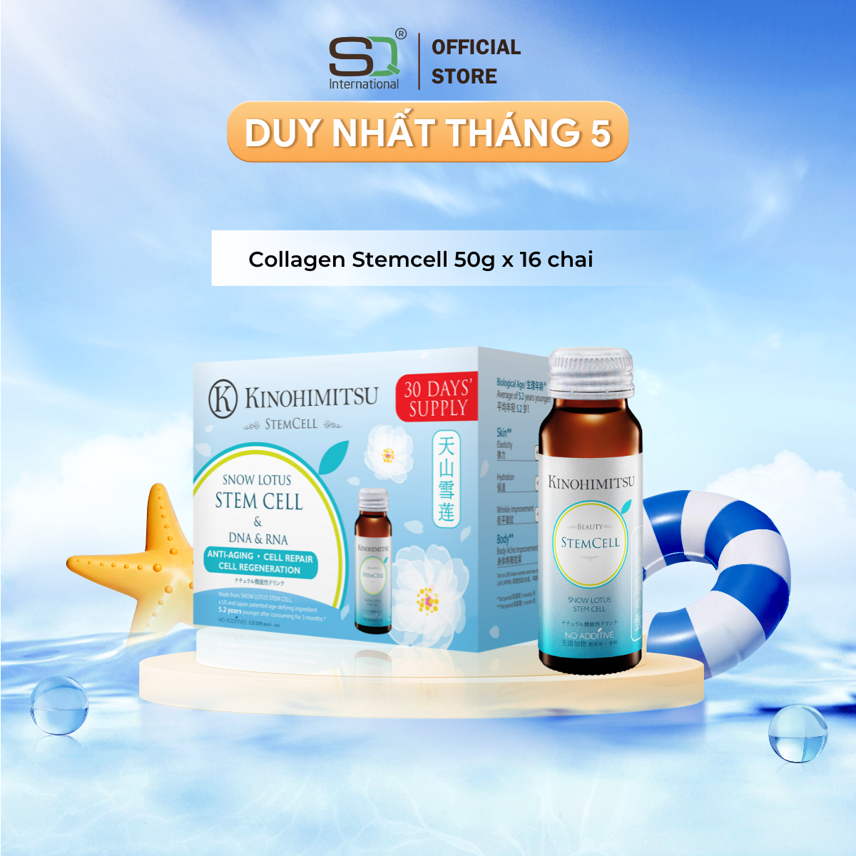 Nước uống chống lão hoá từ Tế Bào Gốc Kinohimitsu Collagen Stemcell (Hộp 16 chai) Date Mới