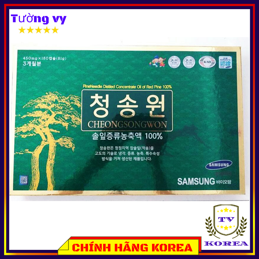 Tinh dầu thông đỏ hàn quốc Cheongsongwon, hộp xanh 180 viên - Bổ sung vitamin, giảm mỡ máu, phòng ngừa ung thư, chavykorea