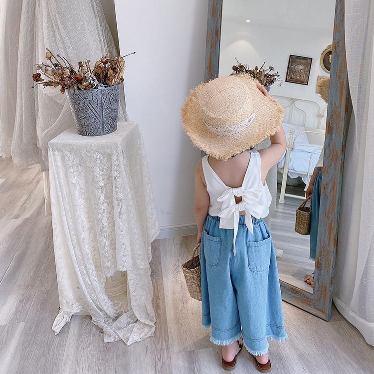 Set áo trắng croptop quần Jean dể thương