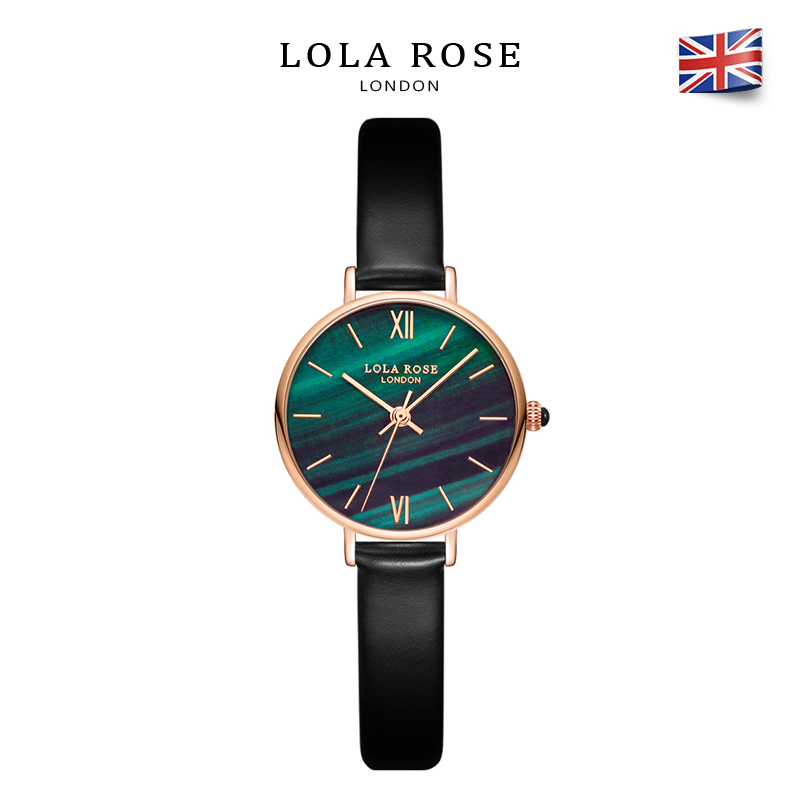 Đồng hồ nữ đẹp chống nước Lola Rose mặt tròn đá bảo thạch malachite dây da mềm mại phù hợp với cô gái phong cách cổ điển retro bảo hành 2 năm LR2032 đồng hồ đeo tay nữ