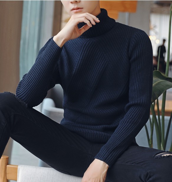 Áo Len Nam Cao Cổ Chất Dày Giữ Ấm Mùa Đông, Áo Len Dệt Kim Sọc Ôm Vừa - Thời Trang Thu Đông 7 Màu