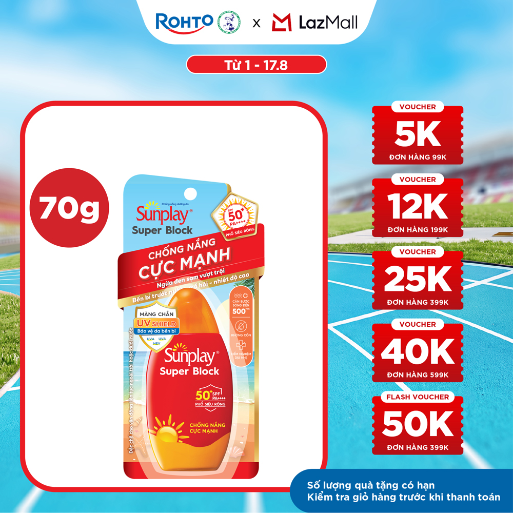 Kem chống nắng Sunplay cực mạnh, ngừa đen sạm da hiệu quả dạng sữa Sunplay Super Block SPF 50+, PA++++ 70g