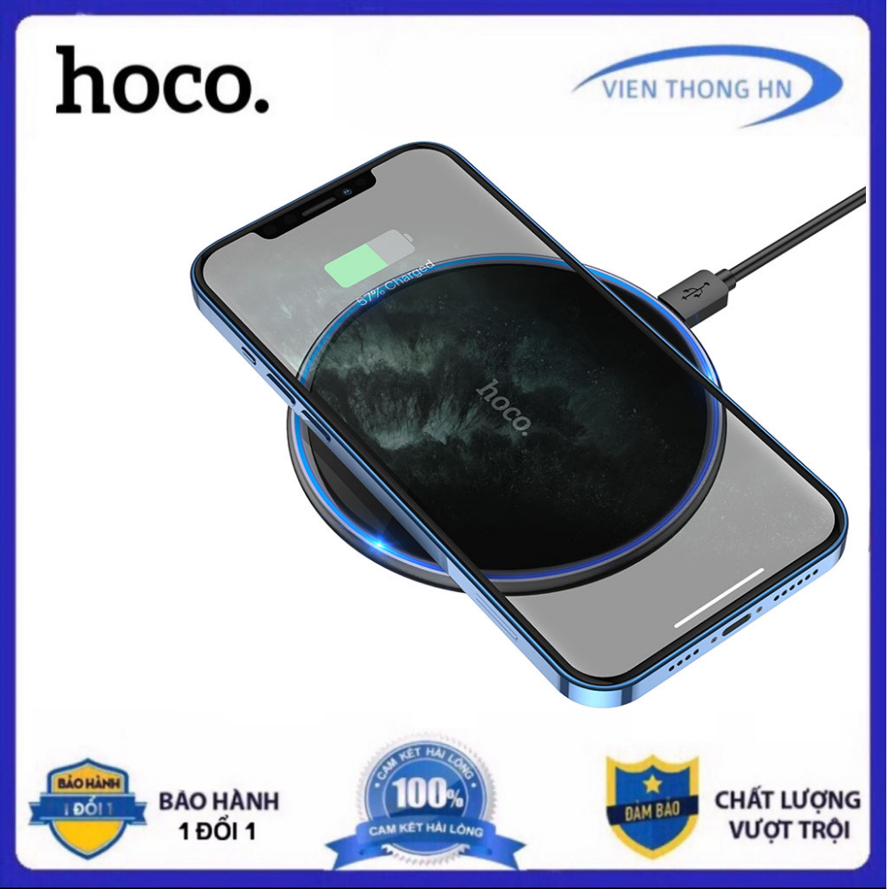 Sạc không dây iphone chinh hãng hoco 15W - Đế sạc nhanh không dây Cho iP X 11 12 13 pro Samsung Xiaomi Airpod - vienthonghn