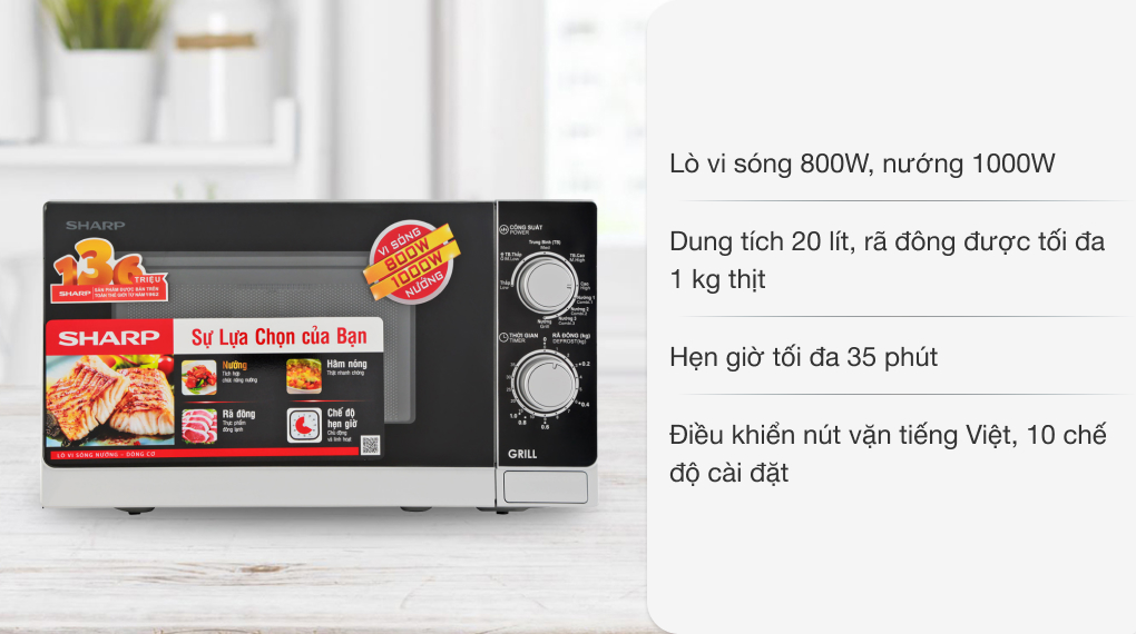 Lò vi sóng có nướng sharp r-g222vn-s 20 lít hàng trưng bầy bảo hành 12 tháng chính hãng