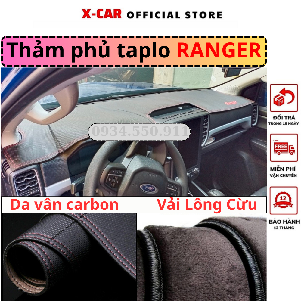 Thảm phủ taplo xe Ford Ranger 2023, XLS 2018-2022,XLT 2015-2022 CAO CẤP