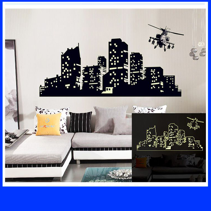 [HCM]Decal dán tường Dạ quang Thành phố đêm 2 DDQ013 (90 x 150 cm) - phát sáng ban đêm