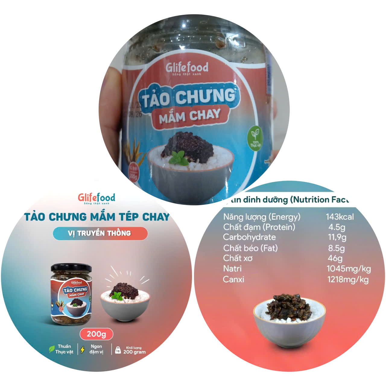 Tảo chưng mắm sả thuần chay ngon ăn liền tiện lợi GlifeFood hũ 200gr