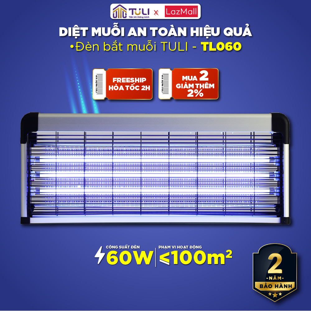 Đèn Bắt Muỗi TULI TL060 (KHUNG NHÔM), Công Suất 60W, Thu Hút Diệt Đuổi Côn Trùng, Kiến Ba Khoang, BH 24 Tháng