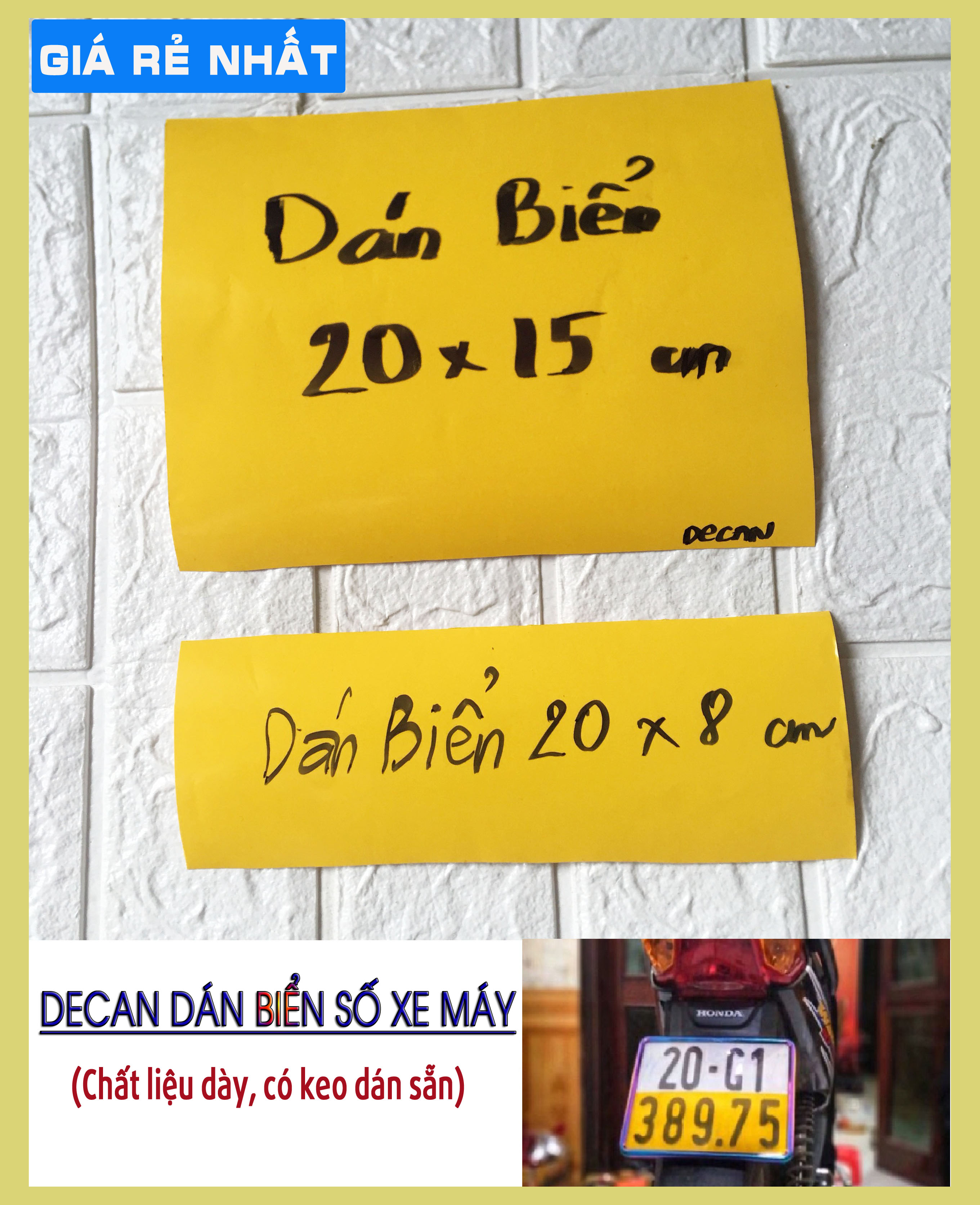 Decan dán biển số xe máy, miếng dán biển số xe máy màu vàng, loại 1 dày đẹp