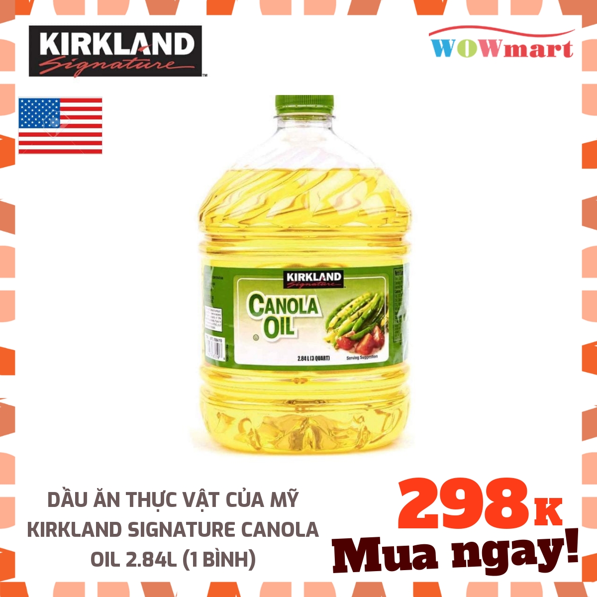 Dầu ăn thực vật của Mỹ Kirkland Signature Canola Oil 2.84l