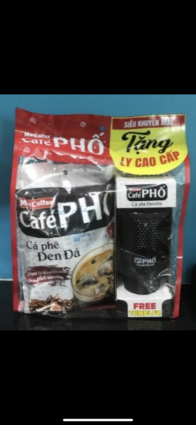 Cà phê phố đen đá bịch ( 35 gói * 16g) + tặng ly kim cương