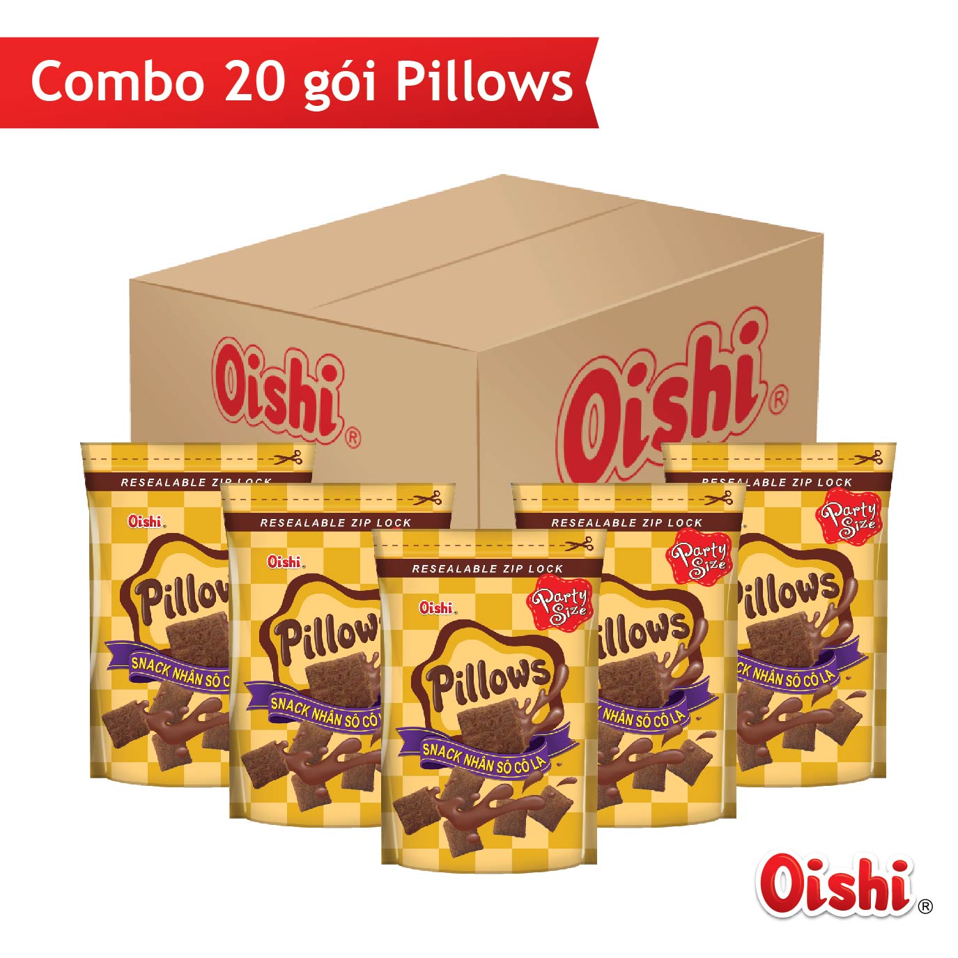 Combo 20 gói Oishi Snack Nhân Vị Socola Pillows (80g/gói)