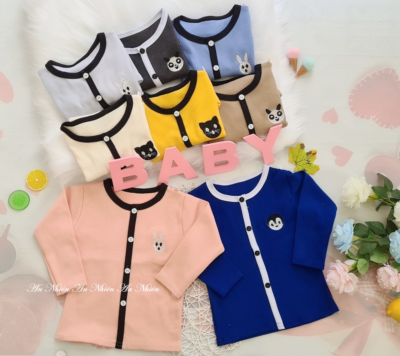 Áo len cardigan thêu hình thú cưng thu đông cho bé trai bé gái từ 8-21kg