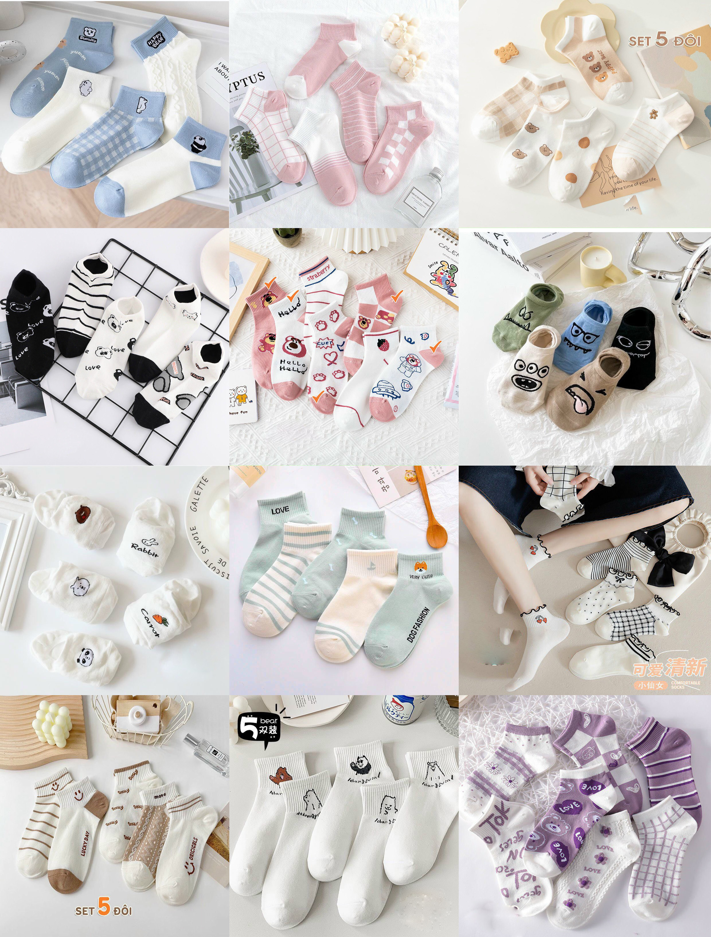 Combo 5 đôi tất Hàn Quốc đủ kiểu – vớ Tất Hàn Quốc hot nhất - VỚ HOTTREND