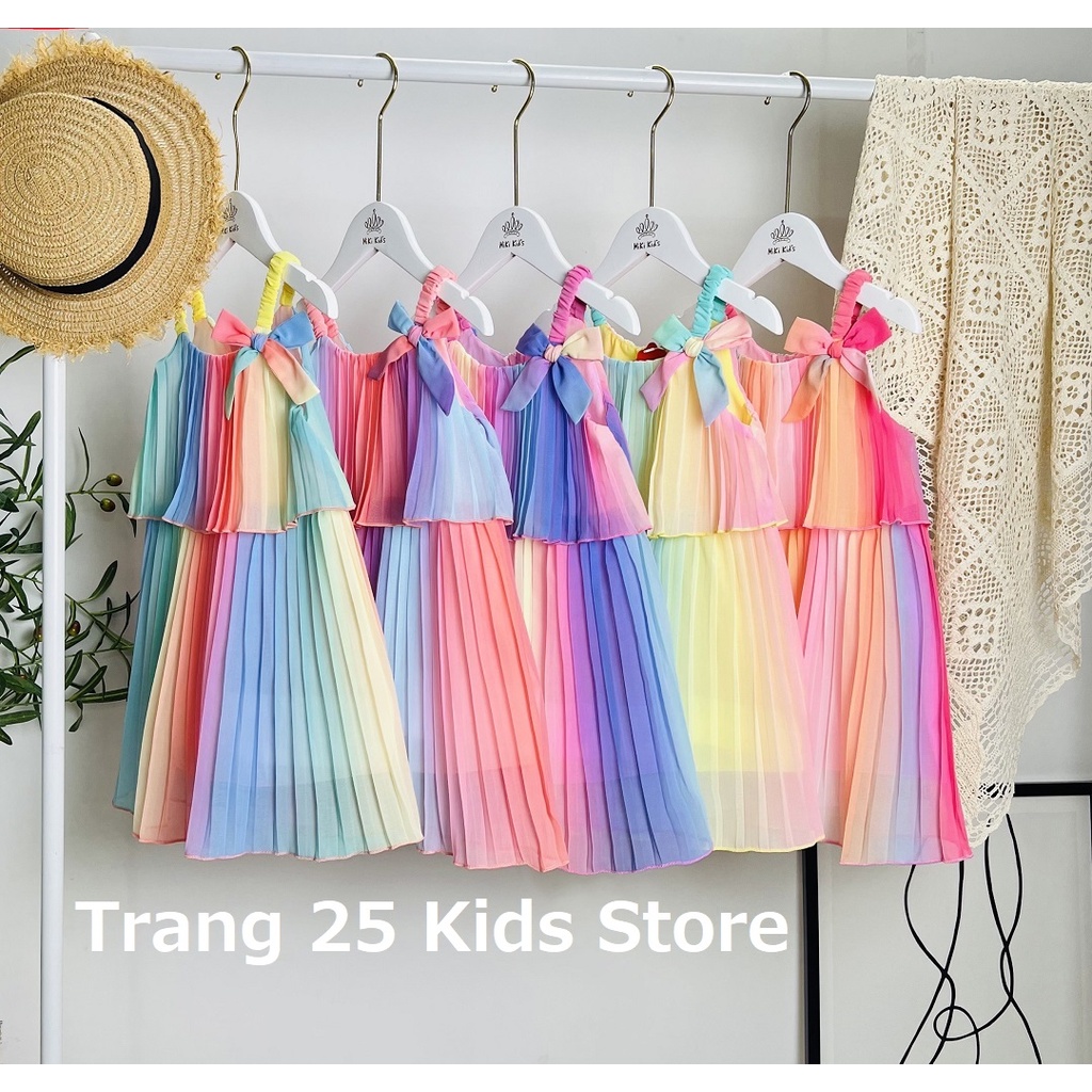 Đầm bé gái dập ly chuyển màu , váy cầu vồng voan chiffon- trang 25 kids -k161
