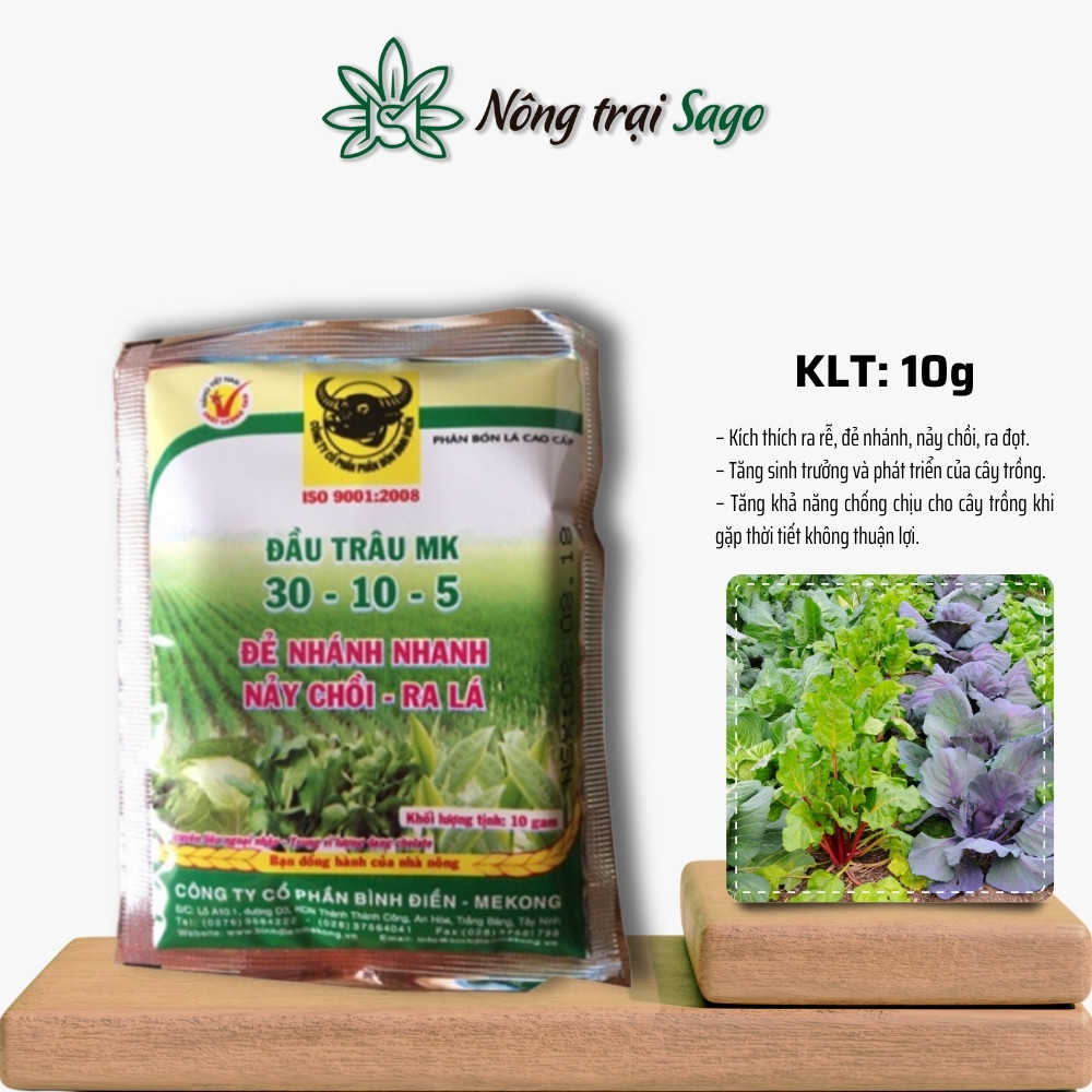 Phân Bón Đầu Trâu MK 30-10-5 (gói 10g) - Kích ra rễ, đẻ nhánh, nảy chồi, ra lá siêu tốt - Nông Trại Sago