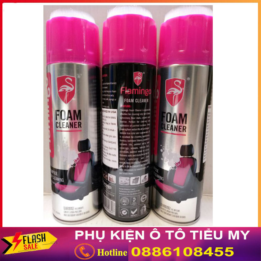 Bình xịt bọt vệ sinh đồ da Flamingo F002 làm sạch ghế da 650ml , chai xịt bọt vệ sinh nội thất ô tô - Làm sạch ghế da, nỉ